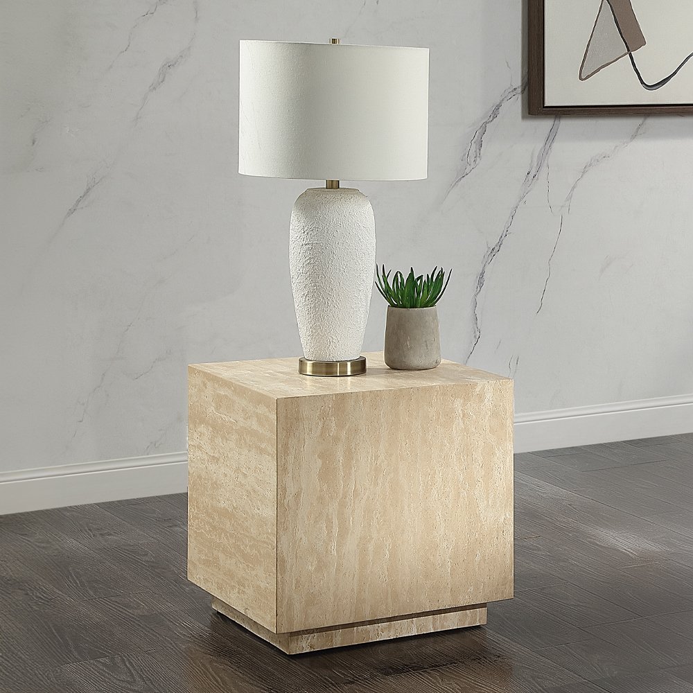 Deon End Table  w/Natrual Marble Top Beige Natrual Marble. Picture 1