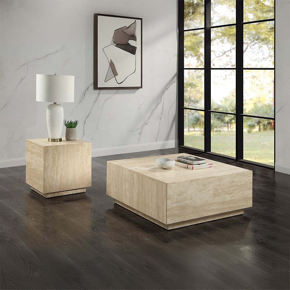 Deon End Table  w/Natrual Marble Top Beige Natrual Marble. Picture 5