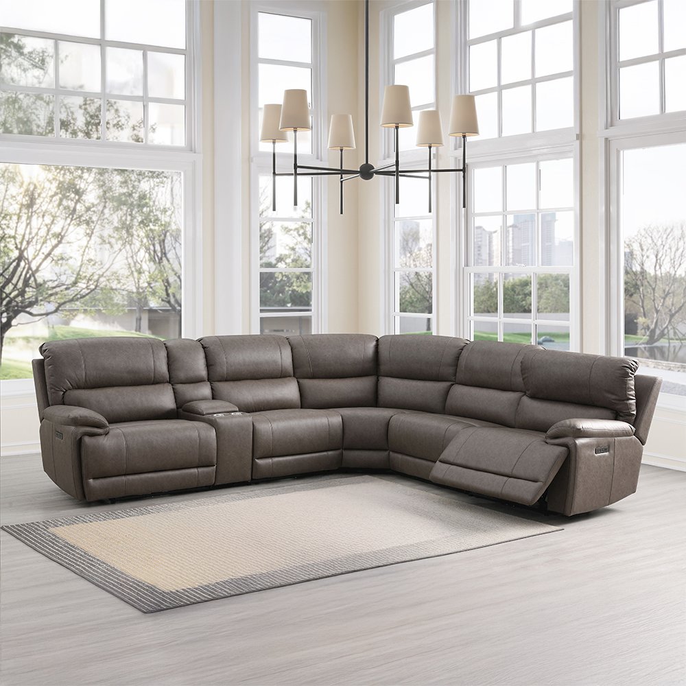 Kantu Motion Sectional Sofa Brown Synthetic Leather. Picture 1