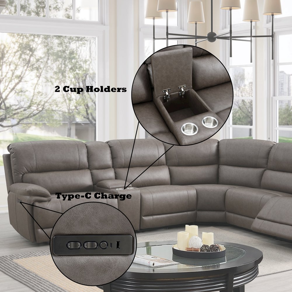 Kantu Motion Sectional Sofa Brown Synthetic Leather. Picture 9