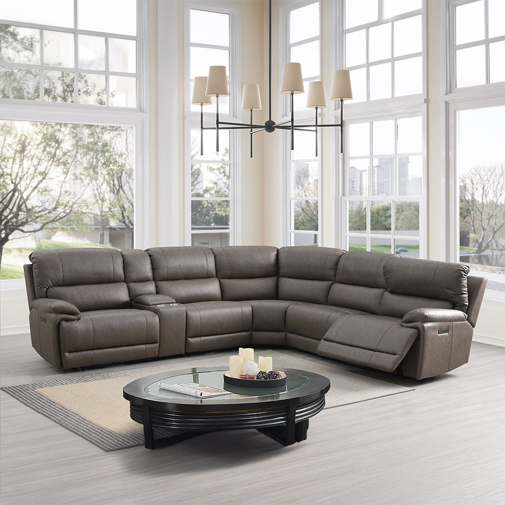 Kantu Motion Sectional Sofa Brown Synthetic Leather. Picture 10