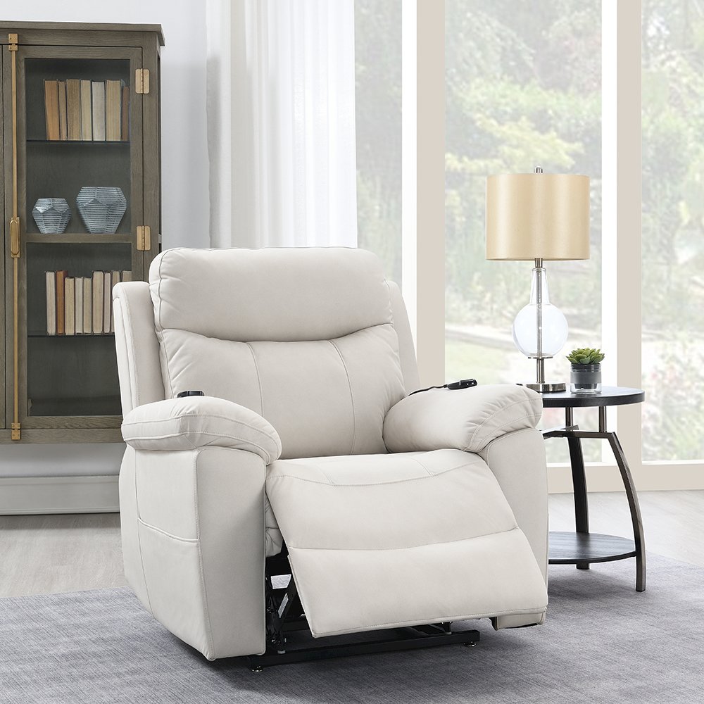 Chriki Power Recliner w/Lift & Heating & Massage Beige Polished Microfiber. Picture 7