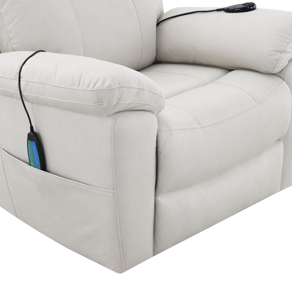 Chriki Power Recliner w/Lift & Heating & Massage Beige Polished Microfiber. Picture 2