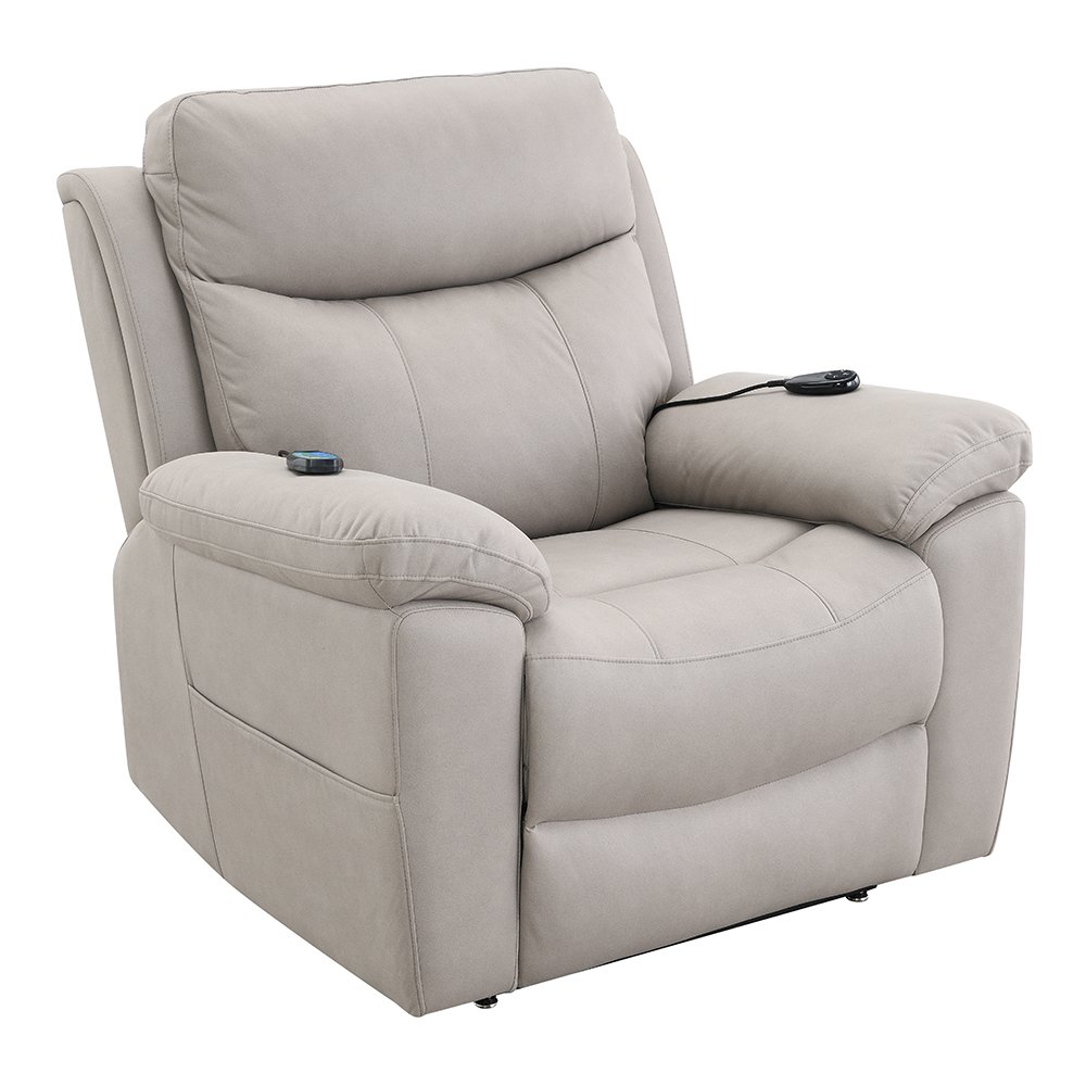 Chriki Power Recliner w/Lift & Heating & Massage Light Gray Polished Microfiber. Picture 2