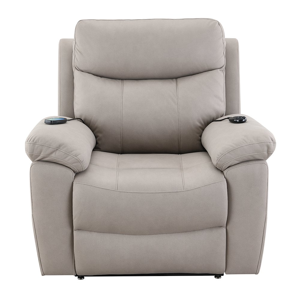 Chriki Power Recliner w/Lift & Heating & Massage Light Gray Polished Microfiber. Picture 3