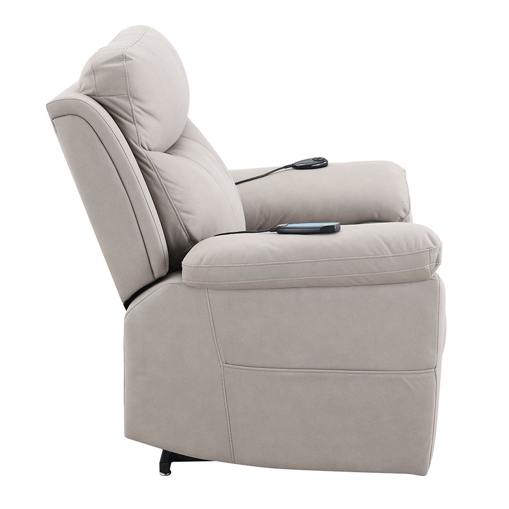 Chriki Power Recliner w/Lift & Heating & Massage Light Gray Polished Microfiber. Picture 4