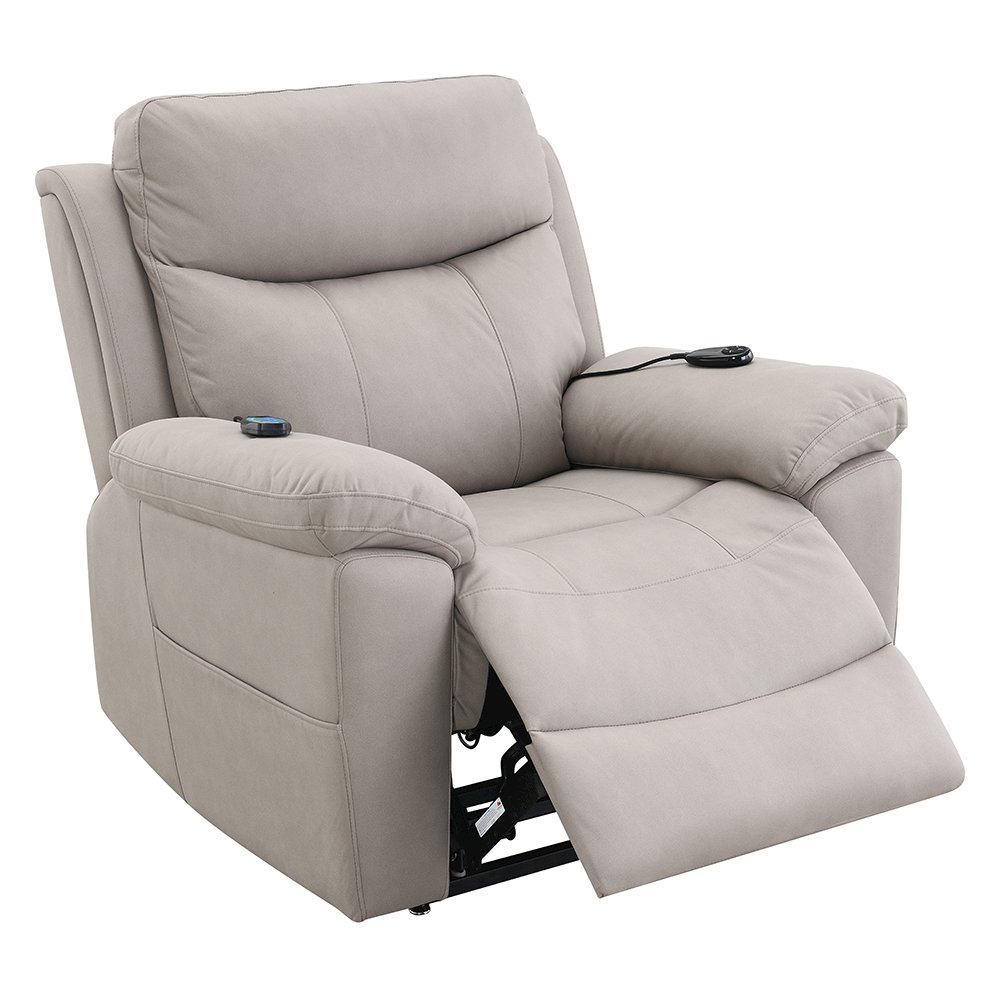 Chriki Power Recliner w/Lift & Heating & Massage Light Gray Polished Microfiber. Picture 6