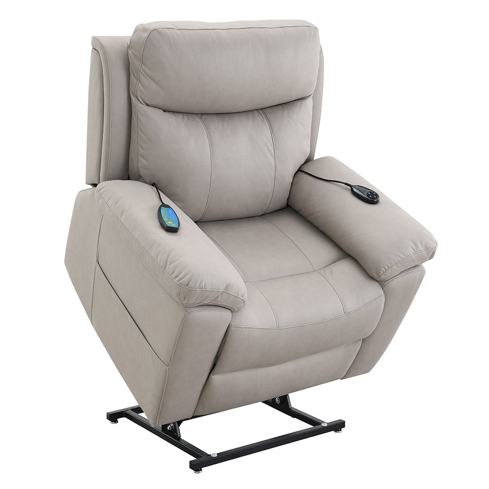 Chriki Power Recliner w/Lift & Heating & Massage Light Gray Polished Microfiber. Picture 7