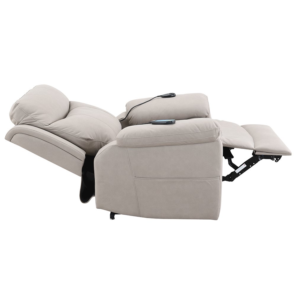 Chriki Power Recliner w/Lift & Heating & Massage Light Gray Polished Microfiber. Picture 8