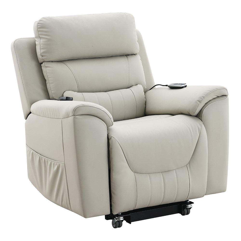 Marsha Power Recliner w/Lift & Massage Light Gray Silicone Synthetic Leather. Picture 2