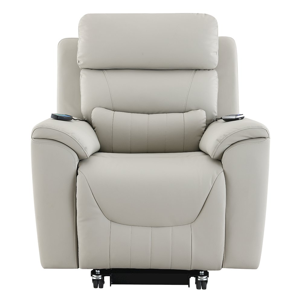 Marsha Power Recliner w/Lift & Massage Light Gray Silicone Synthetic Leather. Picture 3