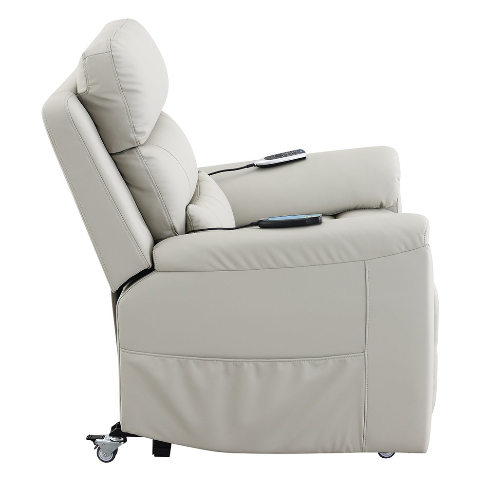 Marsha Power Recliner w/Lift & Massage Light Gray Silicone Synthetic Leather. Picture 4