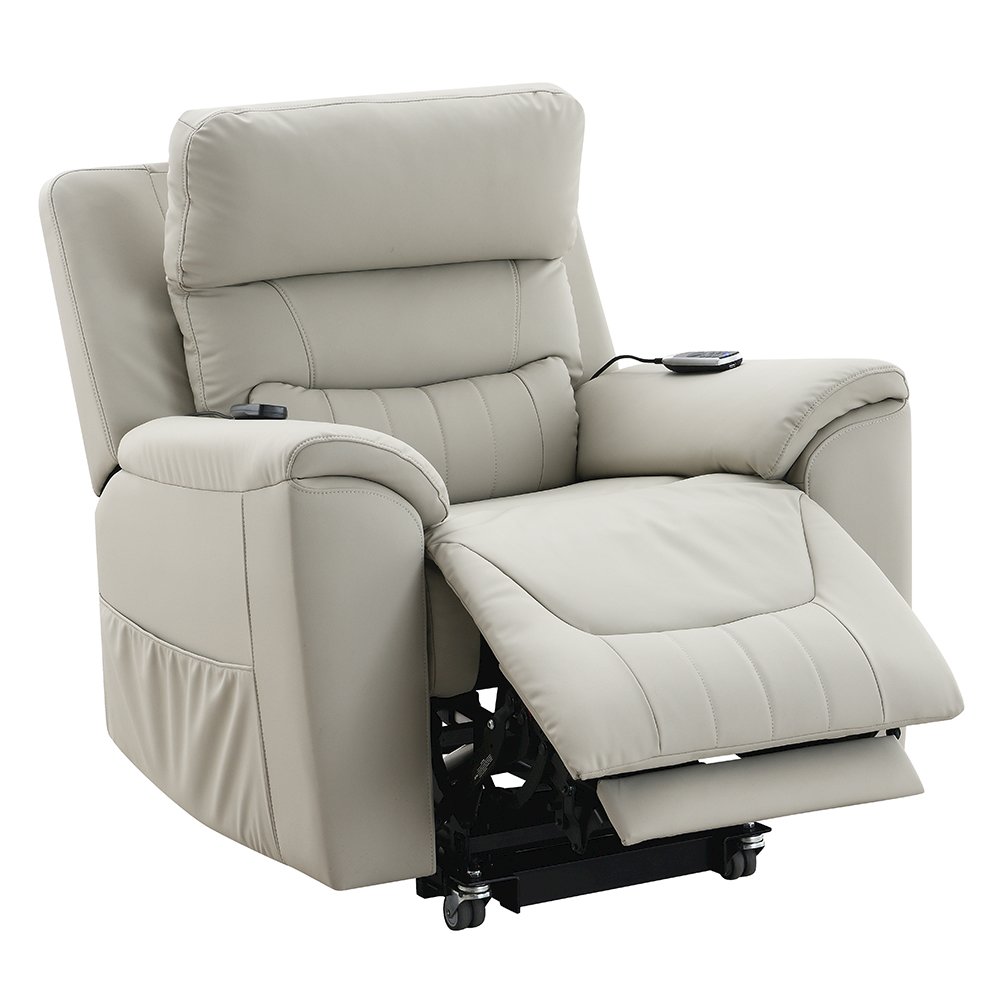 Marsha Power Recliner w/Lift & Massage Light Gray Silicone Synthetic Leather. Picture 6