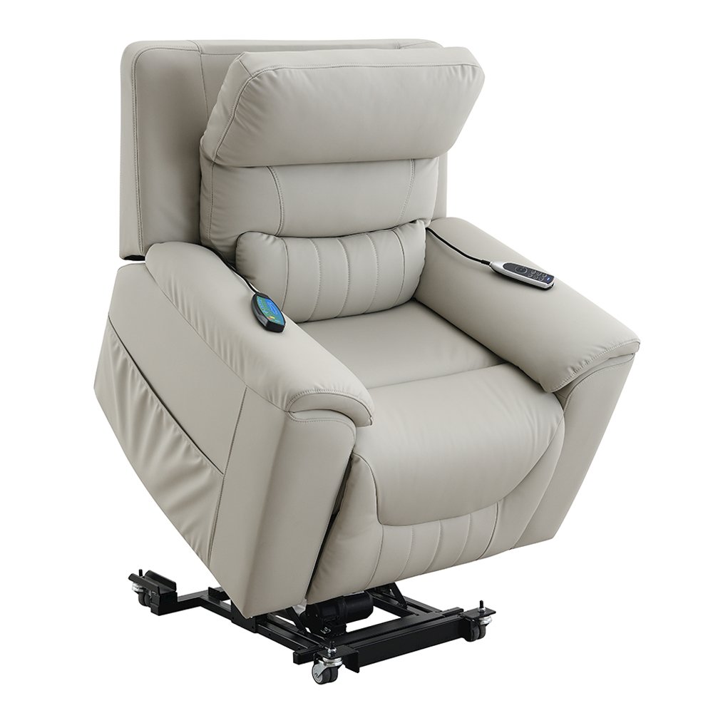 Marsha Power Recliner w/Lift & Massage Light Gray Silicone Synthetic Leather. Picture 7