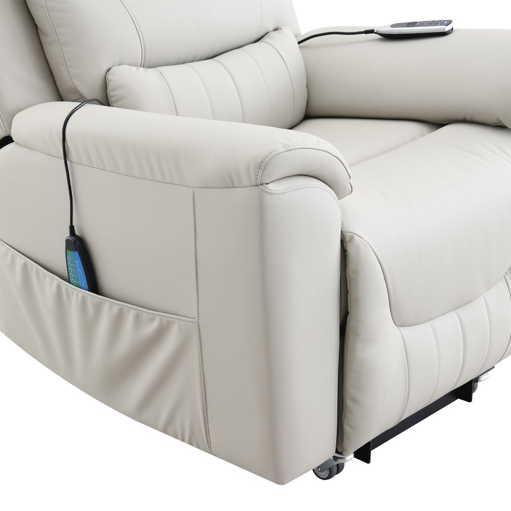 Marsha Power Recliner w/Lift & Massage Light Gray Silicone Synthetic Leather. Picture 10