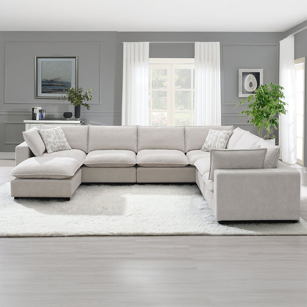 Marisa Modular RF Loveseat w/2 Pillows Beige Boucle. Picture 10