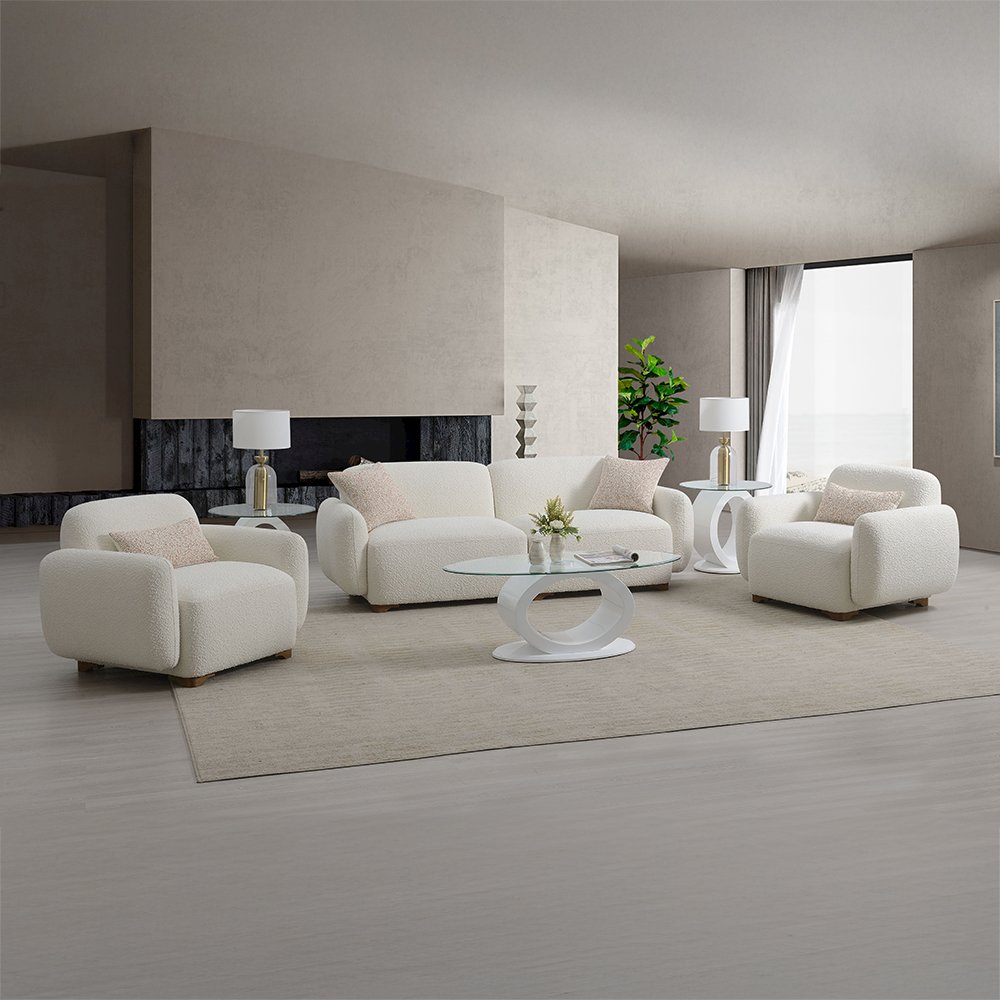 Darius Sofa w/2 Pillows Beige Boucle. Picture 6