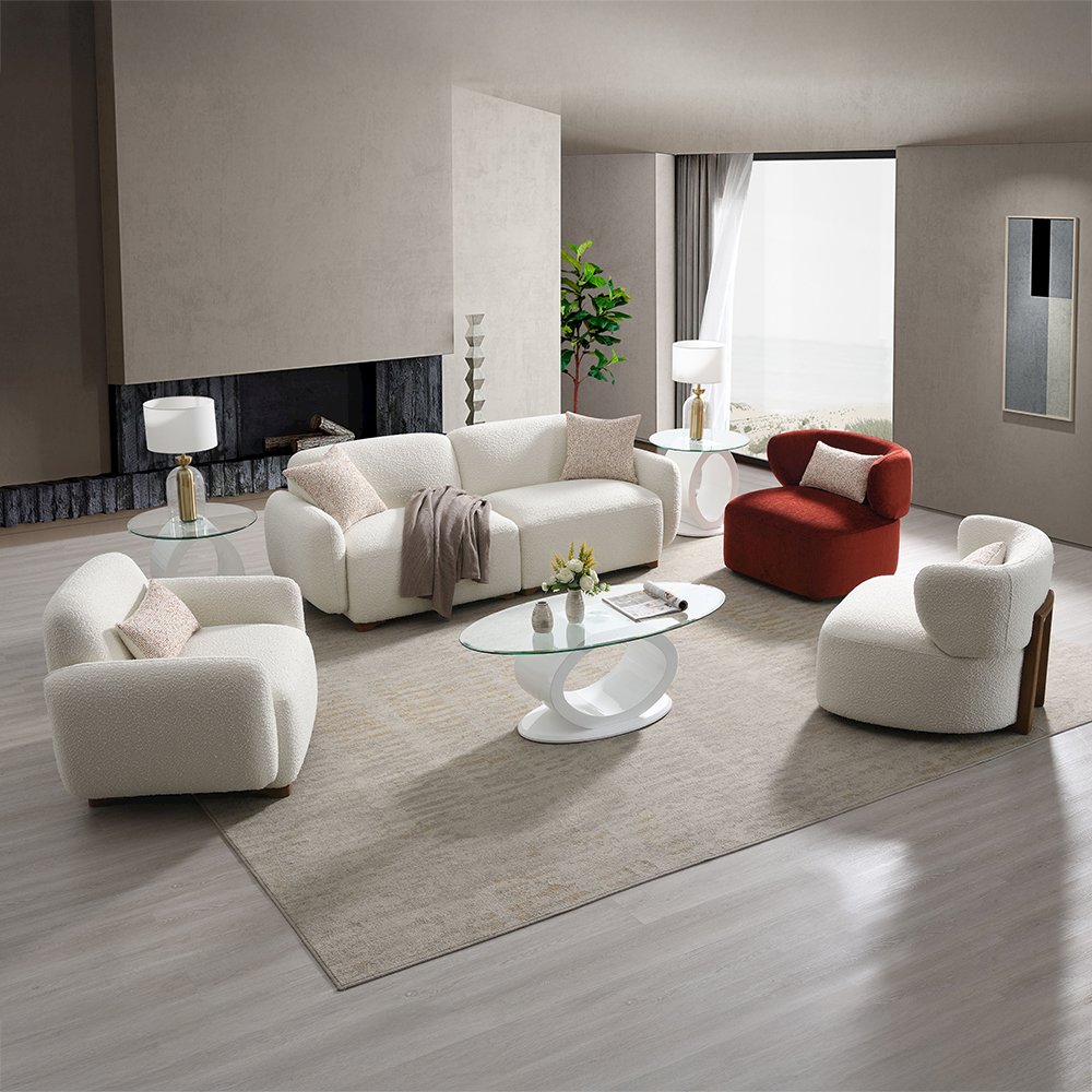 Darius Sofa w/2 Pillows Beige Boucle. Picture 9