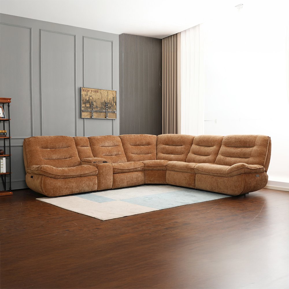 Emmy Power Motion Sectional Sofa w/USB Port Orange Chenille. Picture 1