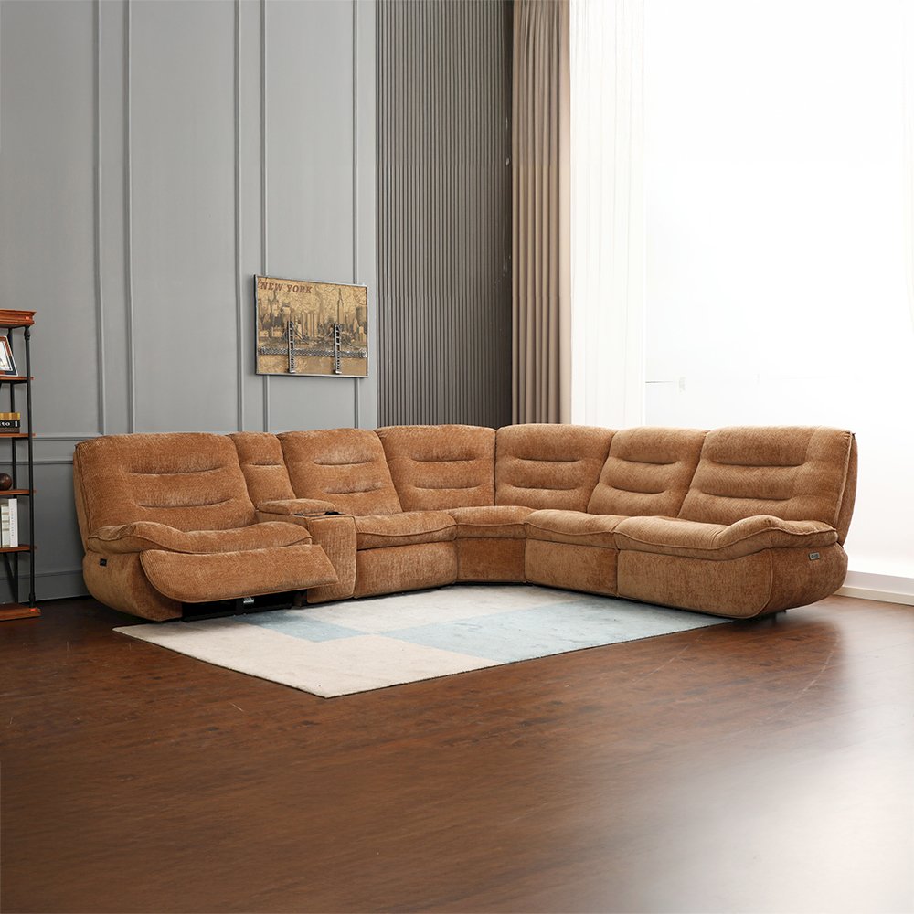 Emmy Power Motion Sectional Sofa w/USB Port Orange Chenille. Picture 2