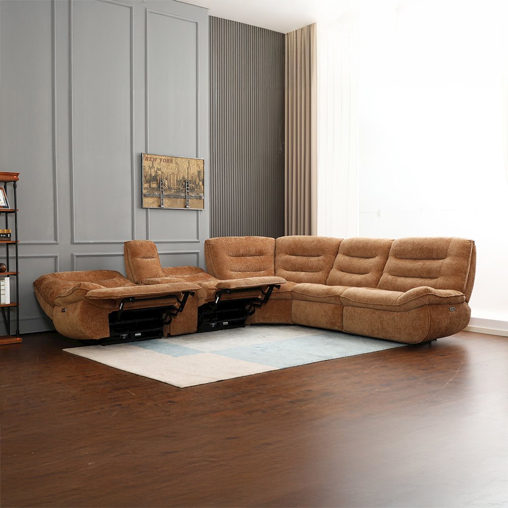 Emmy Power Motion Sectional Sofa w/USB Port Orange Chenille. Picture 7