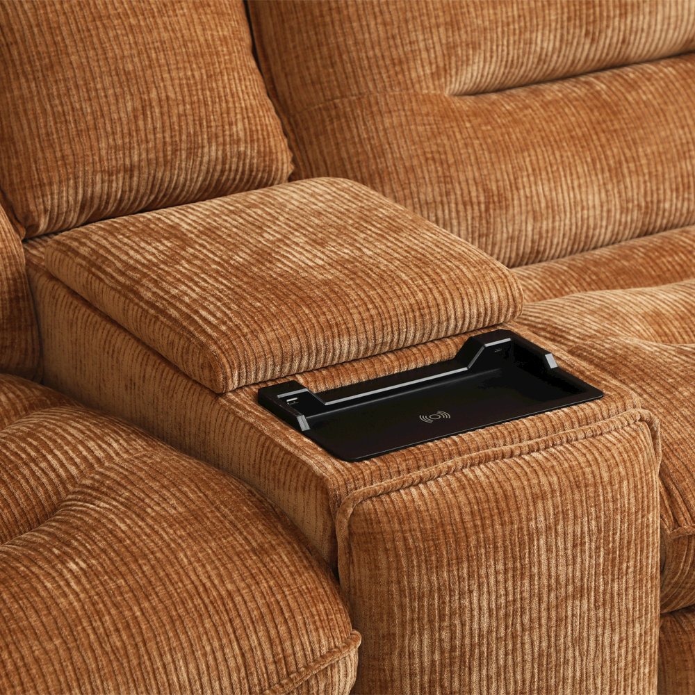 Emmy Power Motion Sectional Sofa w/USB Port Orange Chenille. Picture 8