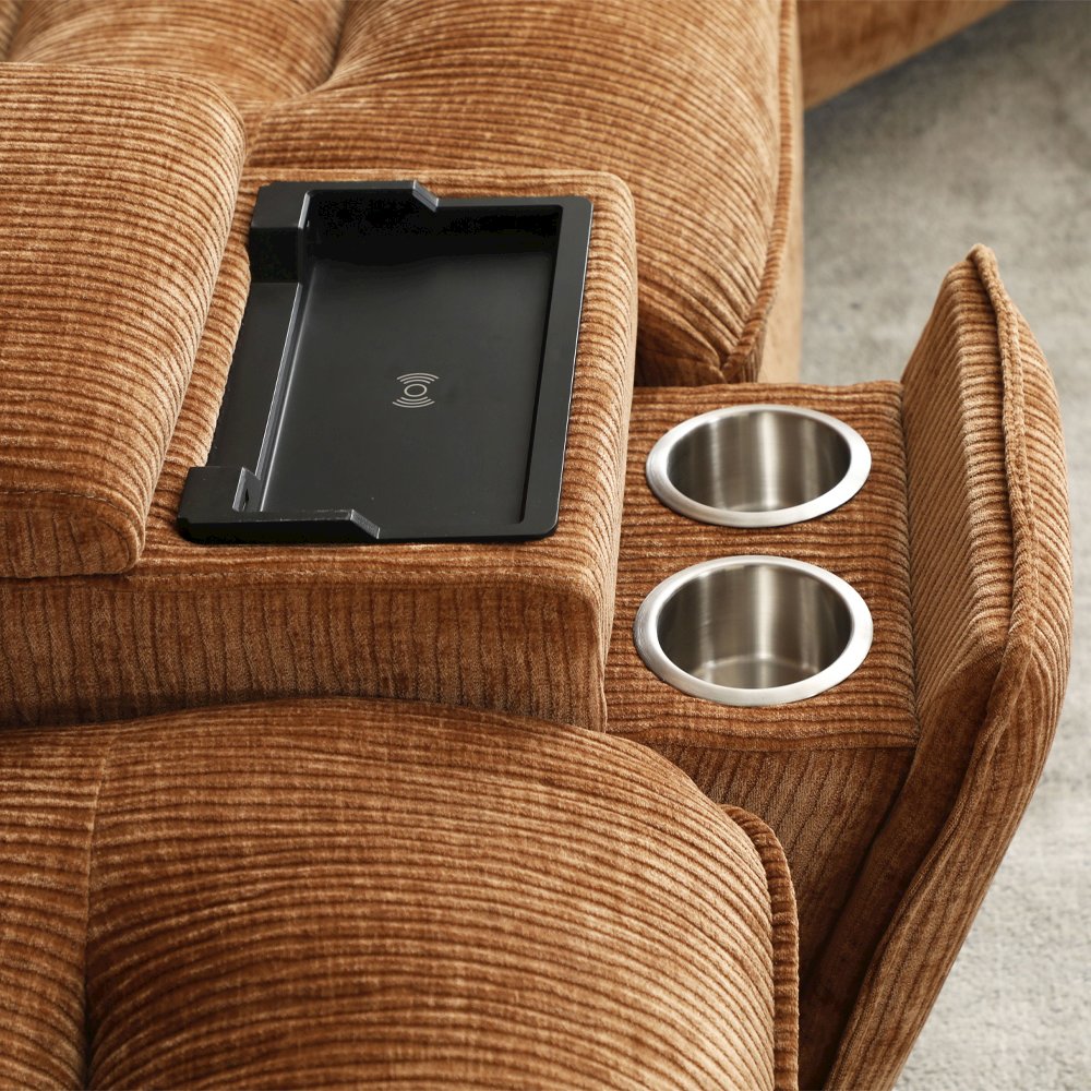 Emmy Power Motion Sectional Sofa w/USB Port Orange Chenille. Picture 9