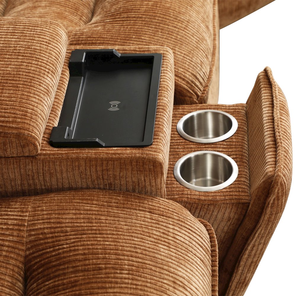 Emmy Power Motion Sectional Sofa w/USB Port Orange Chenille. Picture 10