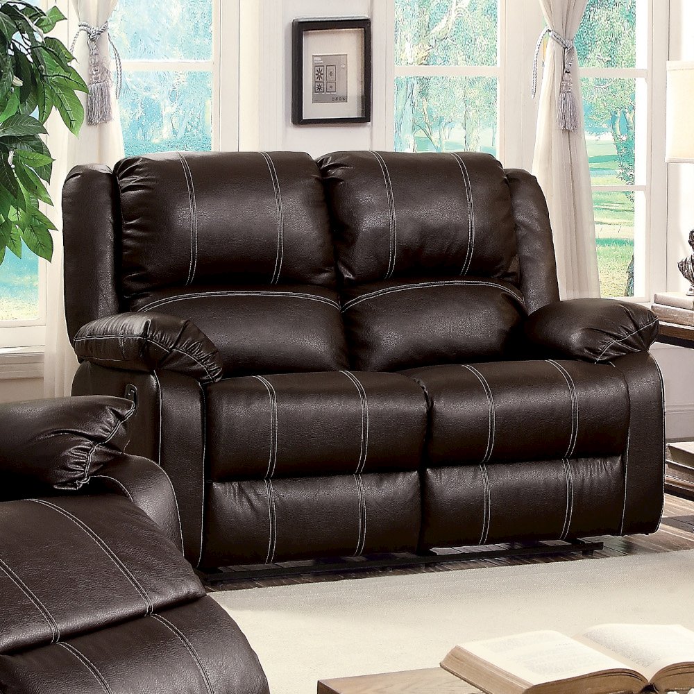 Zuriel Motion Loveseat Brown Synthetic Leather. Picture 1