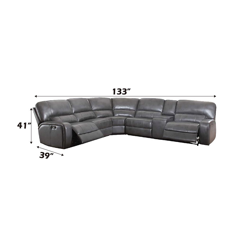 Saul Power Motion Sectional Sofa Gray Leather Aire. Picture 5