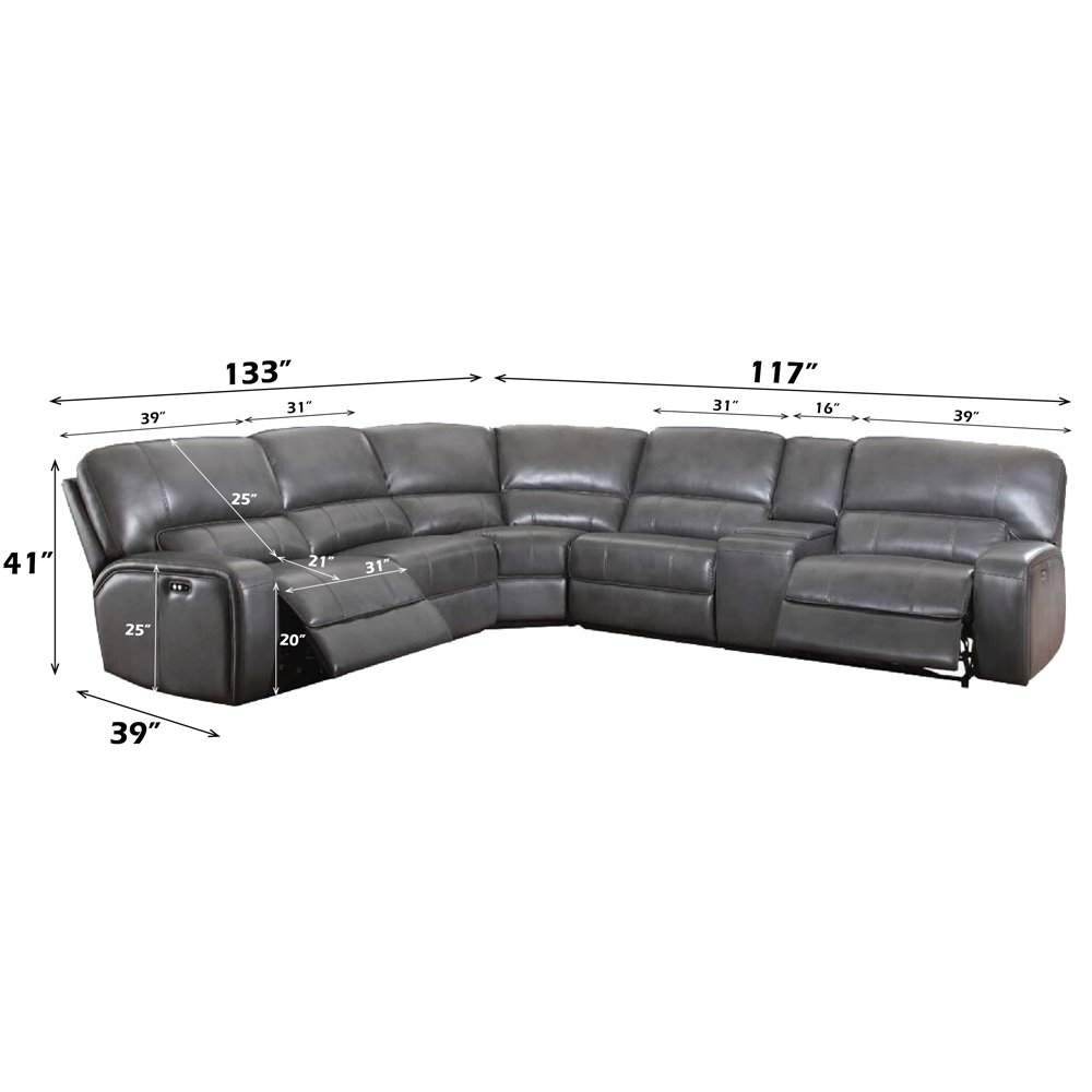 Saul Power Motion Sectional Sofa Gray Leather Aire. Picture 7