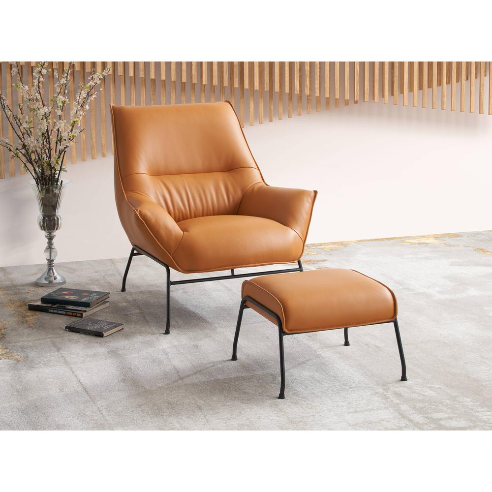 Furniture Jabel Upholstered Leather Accent Chair and Ottoman in Tan. Picture 2