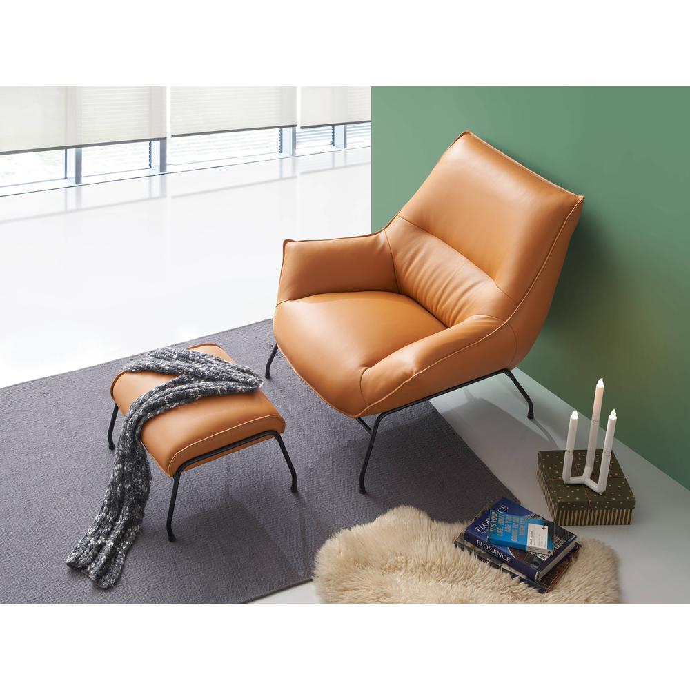 Furniture Jabel Upholstered Leather Accent Chair and Ottoman in Tan. Picture 1