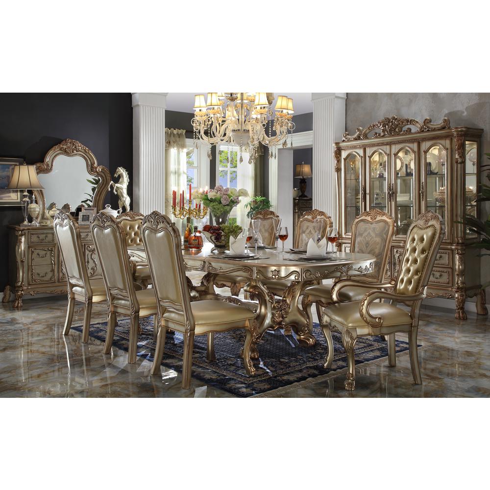 Dresden Side Chair (Set-2) Bone Synthetic Leather/Fabric & Gold Patina. Picture 2