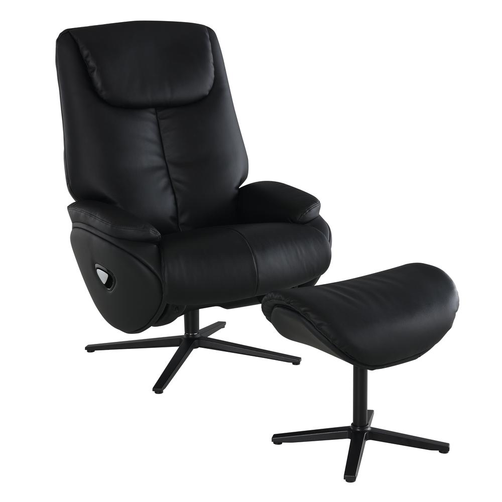 Labonita Accent Chair w/Swivel & Ottoman, Black Top Grain Leather & Black Finish. Picture 1
