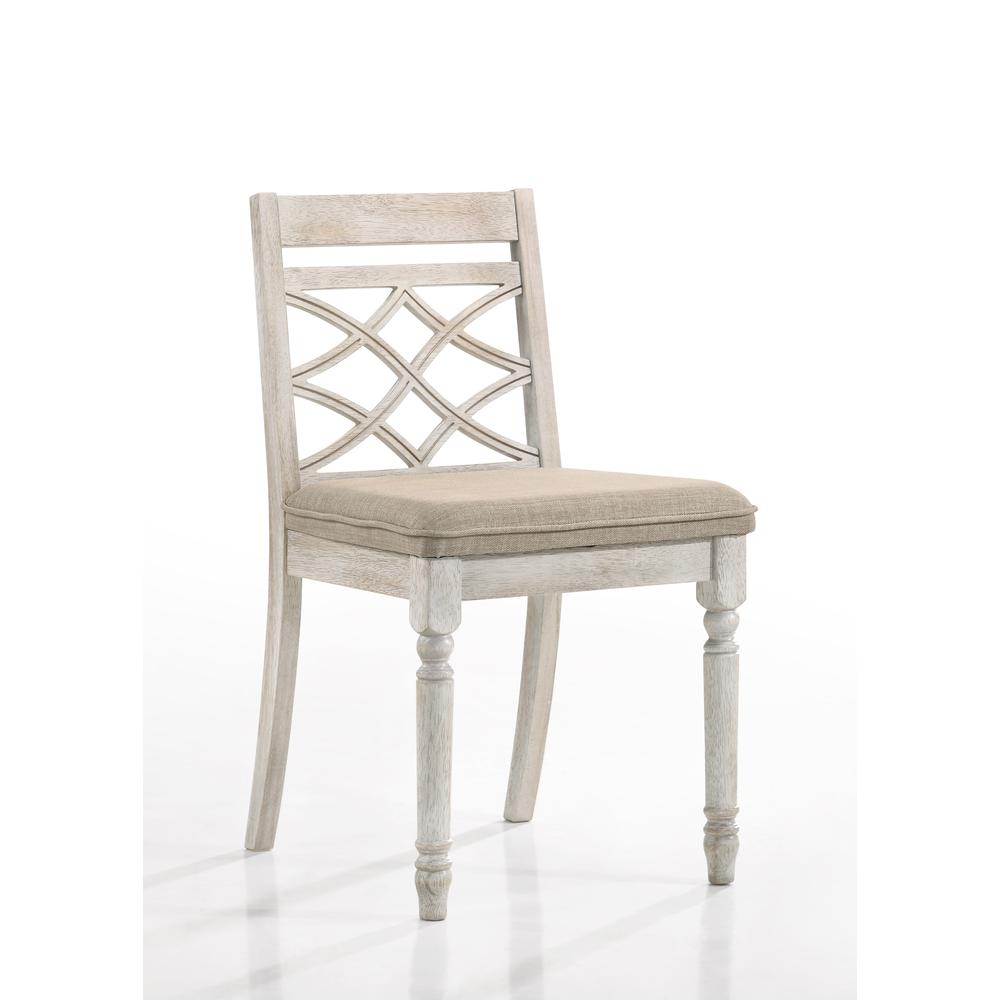 Furniture Cillin 19" Fabric & Wood Side Chairs in Antique White (Set of 2). Picture 1