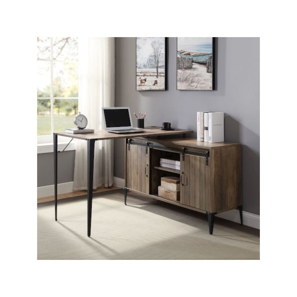 Zakwani Writing Desk Rustic Oak & Black. Picture 1