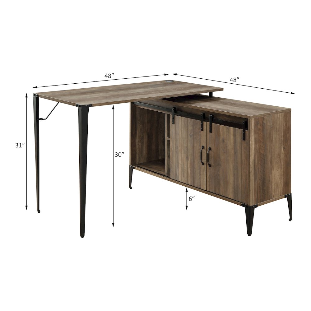 Zakwani Writing Desk Rustic Oak & Black. Picture 6
