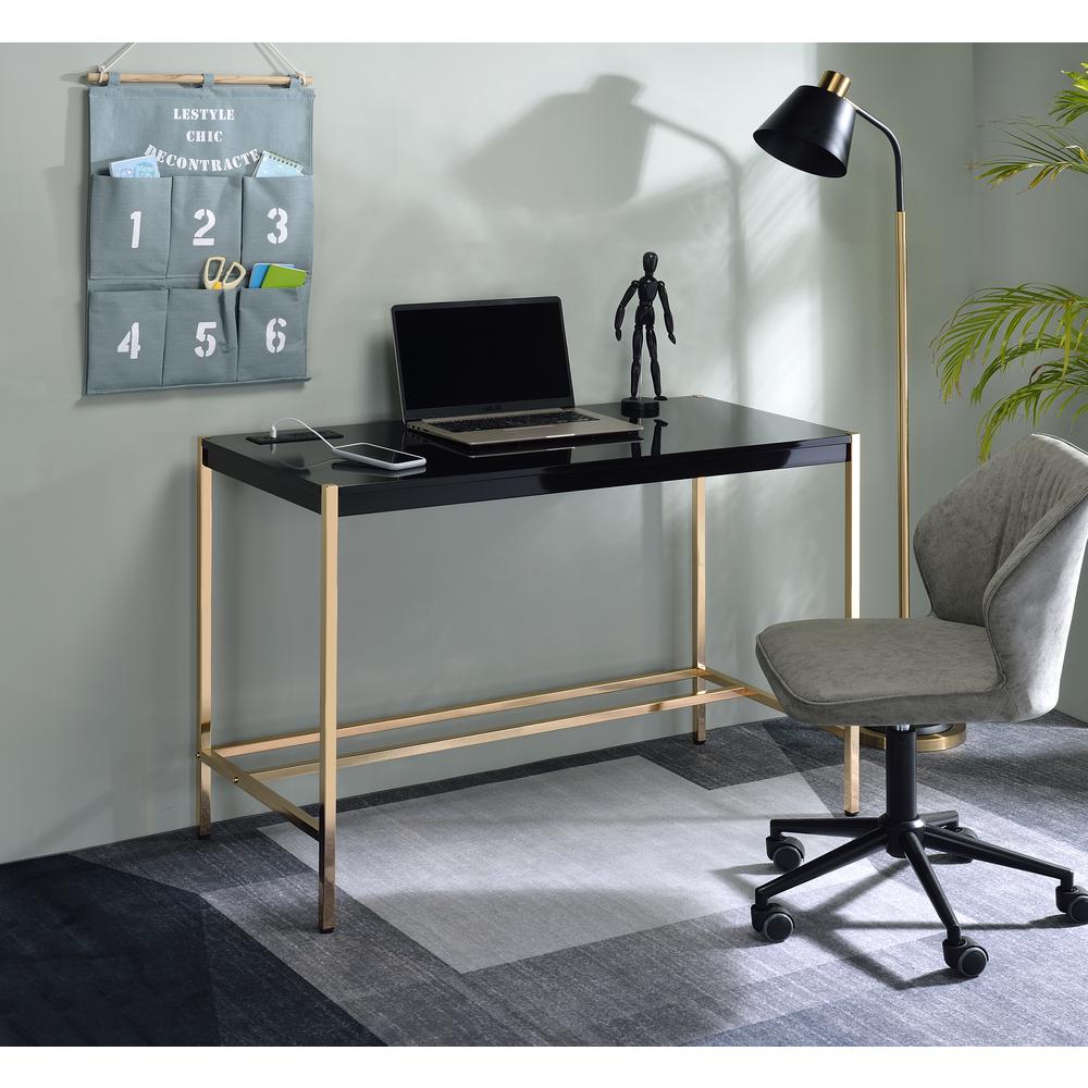 ACME Midriaks Writing Desk, Black & Gold Finish. Picture 2