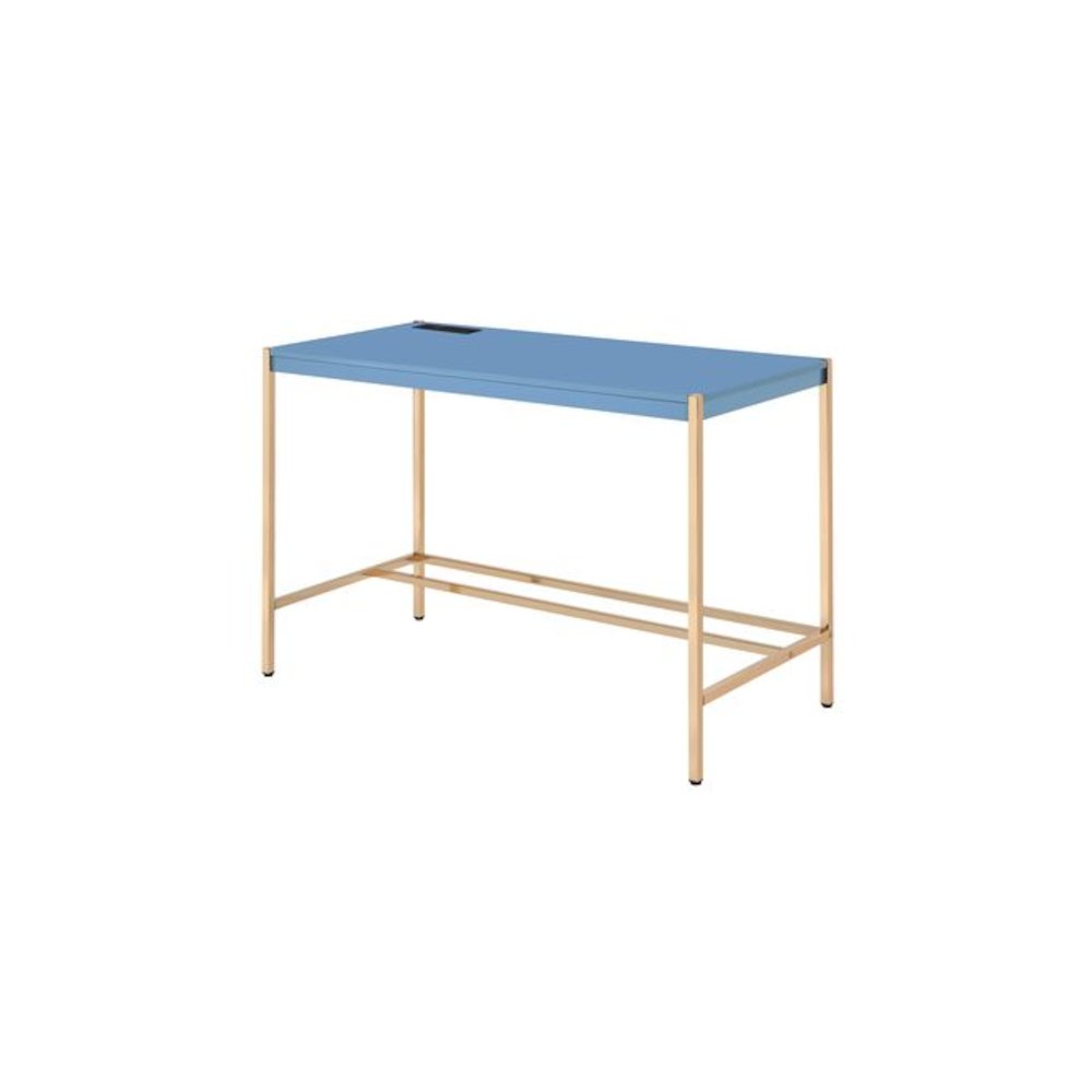 Midriaks Writing Desk w/USB Port Navy Blue & Gold. Picture 2