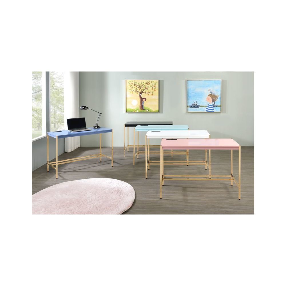 Midriaks Writing Desk w/USB Port Navy Blue & Gold. Picture 6