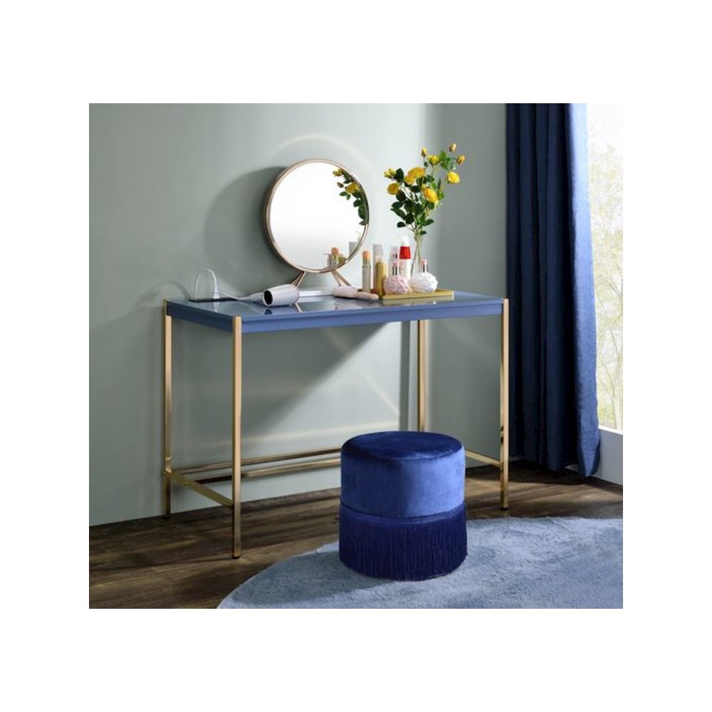 Midriaks Writing Desk w/USB Port Navy Blue & Gold. Picture 7