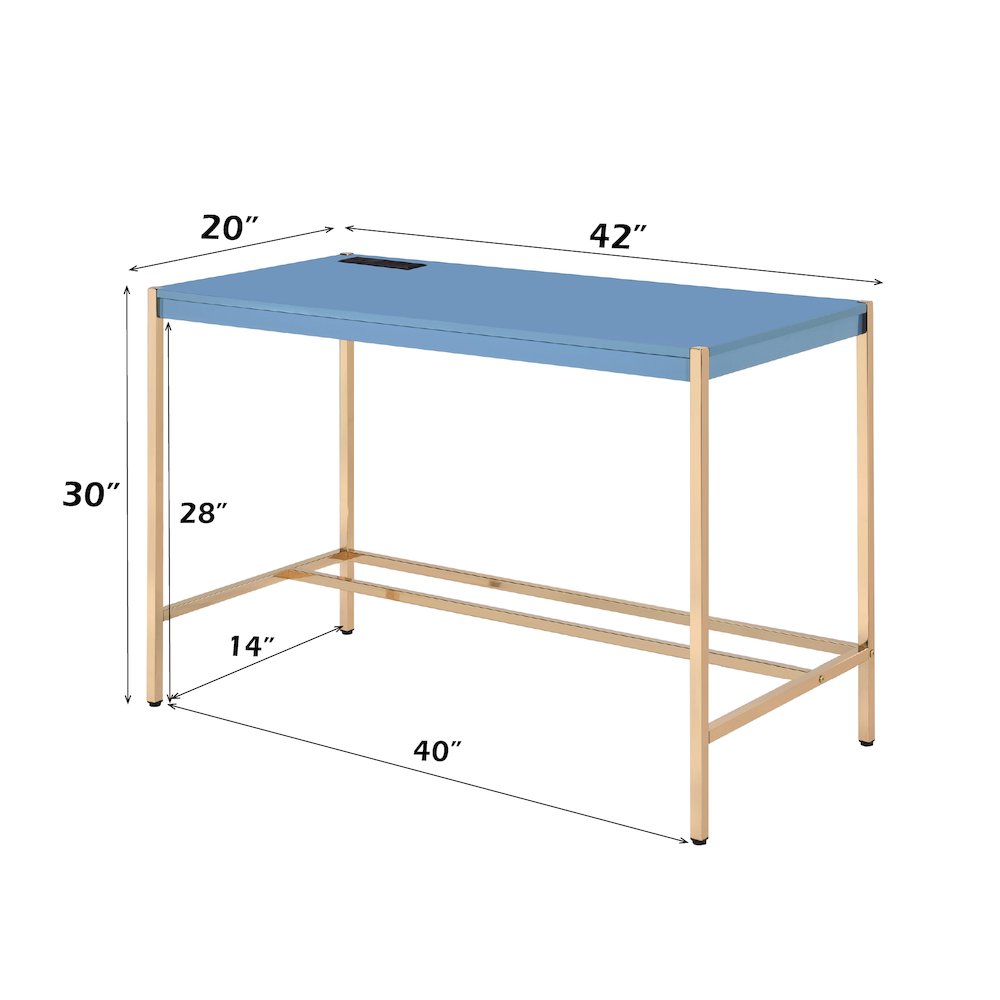 Midriaks Writing Desk w/USB Port Navy Blue & Gold. Picture 9