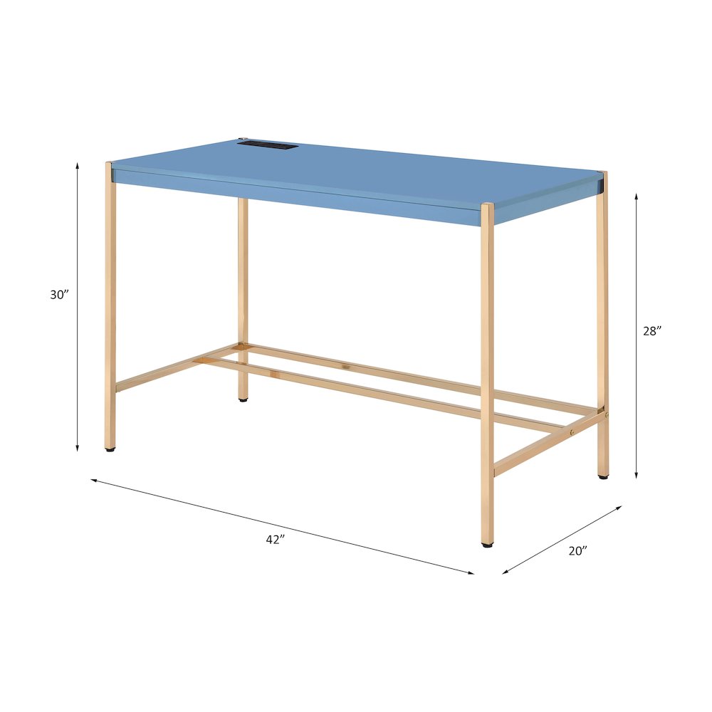 Midriaks Writing Desk w/USB Port Navy Blue & Gold. Picture 8