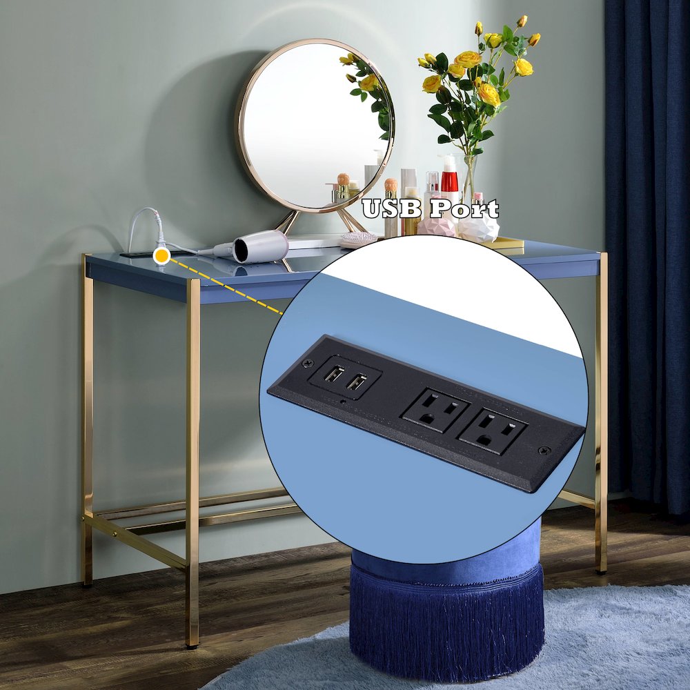 Midriaks Writing Desk w/USB Port Navy Blue & Gold. Picture 10