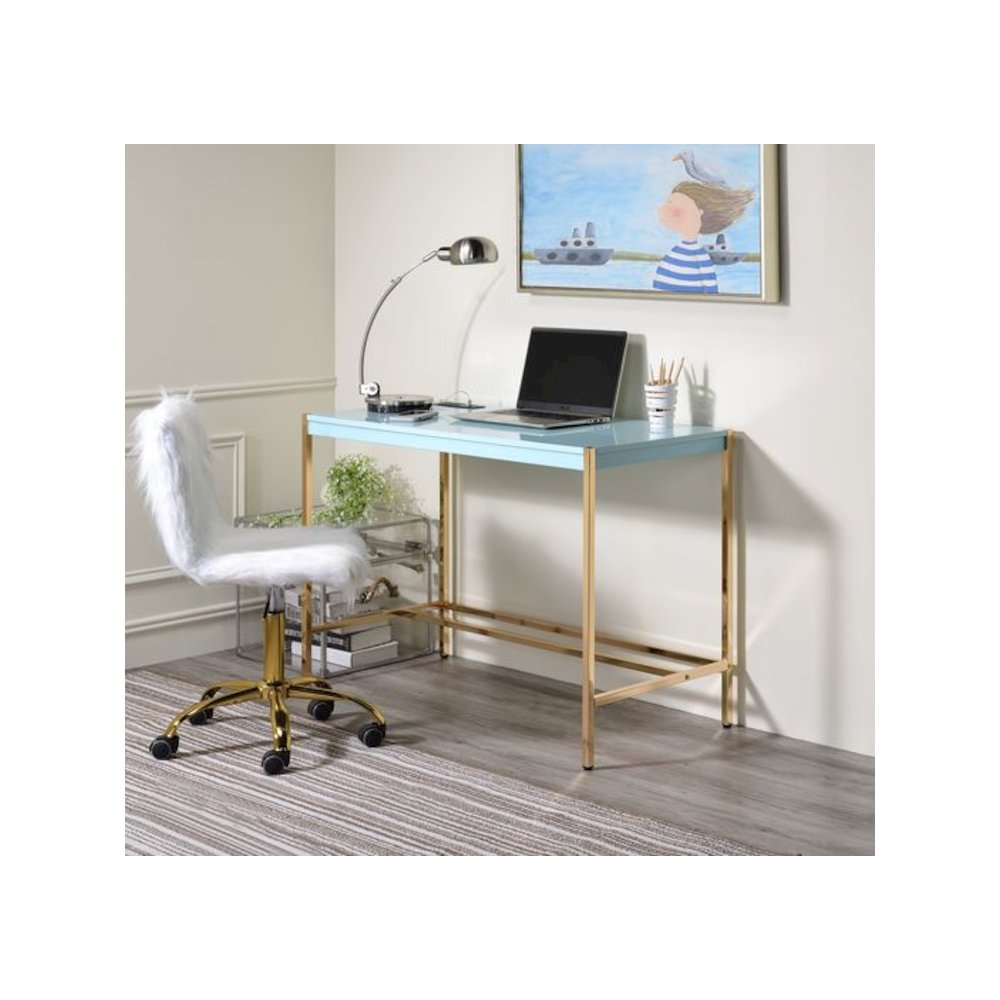 Midriaks Writing Desk w/USB Port Baby Blue & Gold. Picture 1