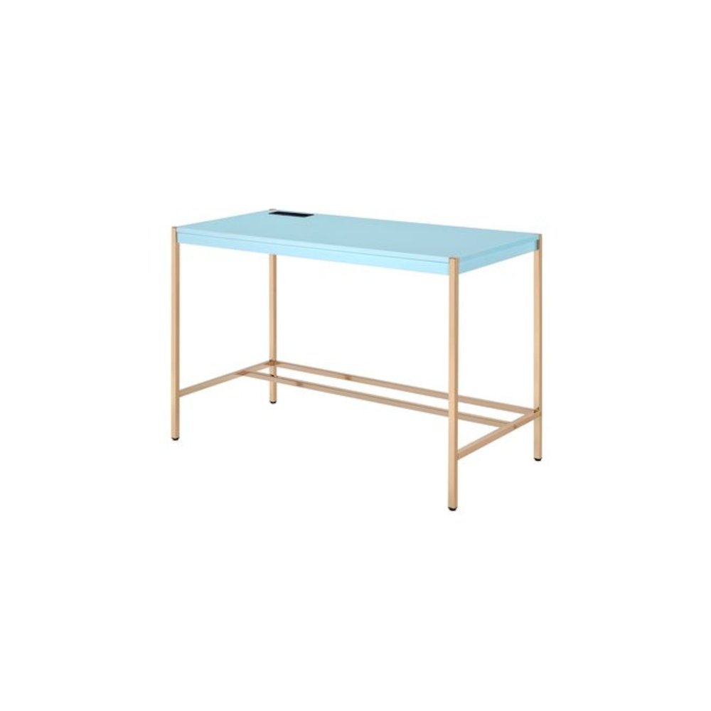 Midriaks Writing Desk w/USB Port Baby Blue & Gold. Picture 2
