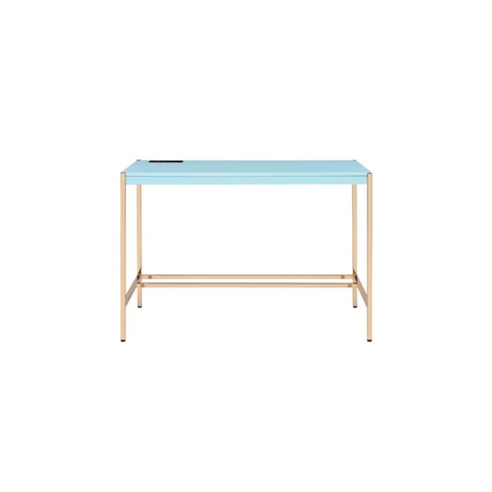 Midriaks Writing Desk w/USB Port Baby Blue & Gold. Picture 3