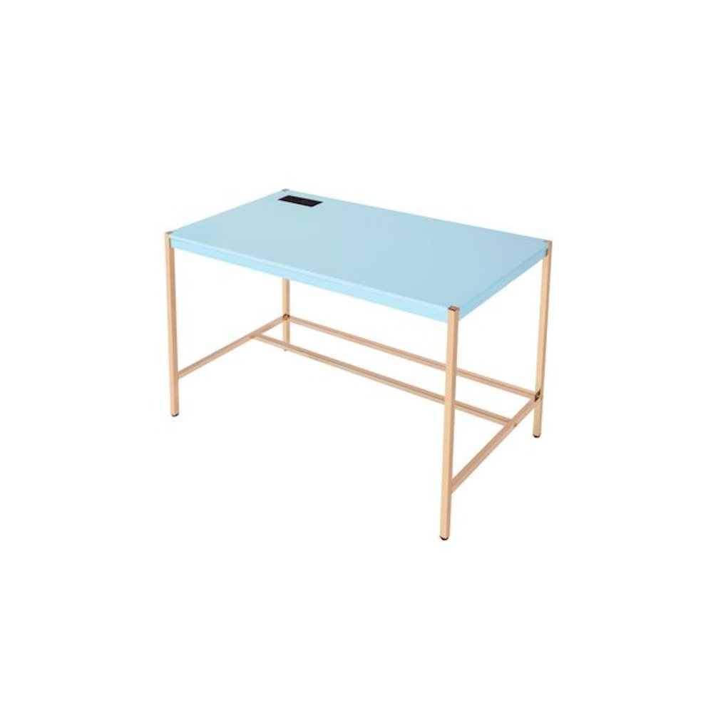 Midriaks Writing Desk w/USB Port Baby Blue & Gold. Picture 4