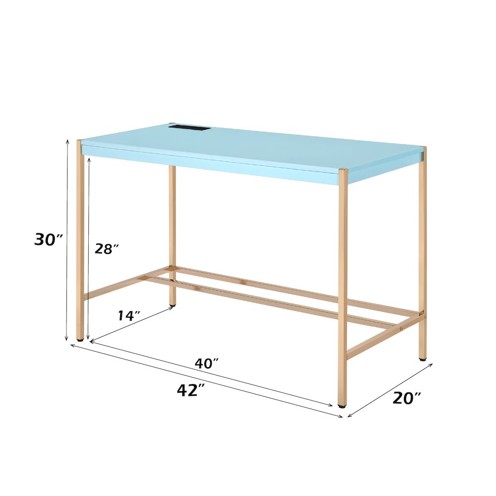 Midriaks Writing Desk w/USB Port Baby Blue & Gold. Picture 8